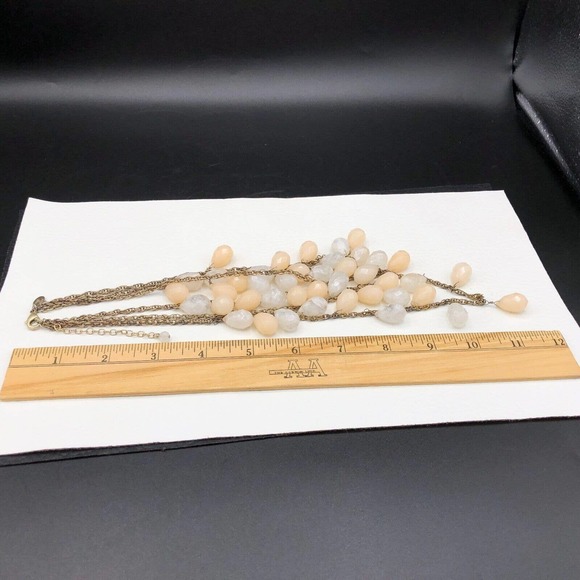 Lydell NYC 3 Strand Necklace Pastel Peach Milky Clear Faceted Briolette Beads - Picture 9 of 11